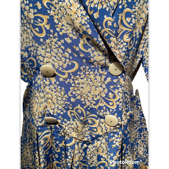 LESLIE FAYE BLUE/MUSTARD PRINT VINTAGE DRESS SZ 6 (FITS 8/10) - Picture 5 of 5